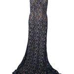 Jovani Formal Prom Long Dress Navy & Silver Lace Nude Lined with Rhinestones 0 Photo 0