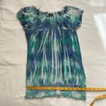 Y2K blue green tie dye sublimation print semi sheer bubble hem top rhinestones Size M Photo 7