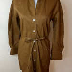 Vince . Linen-blend mini shirt dress in tobacco tan WOMENS XS Photo 0
