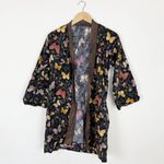 Black floral handmade kimono cardigan with butterflies Size M Photo 3