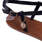 Henri Bendel Black Leather Logo Stud Thong Sandals Flats Size 6 Photo 3