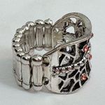 Women’s Red Pink Stones Silver Tone Statement Cocktail Adjustable Ring Photo 2