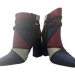 JustFab Adler Women's US 7 Ankle Boots Block Heel Color Strap Buckle Pointed Toe Blue Photo 4