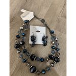 Trifari  NOS Crystal Bead Necklace & Earrings Set - Cool Winter Blue Gray 18" Photo 2