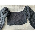 ZARA Womens Medium Top Animal Leopard Print Organza Puff Vneck Sleeve Crop Black Photo 3