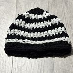 Handmade Crochet Knitted Winter Hat Fall Black Grey White Striped Grunge Cyber Indie Photo 1