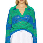 Beach Riot [] Green Blue Rugby Striped Wynn Open Knit Long Sleeve Sweater Large Photo 0