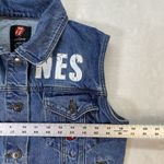 Forever 21 ROLLING STONES Denim Sleeveless VEST Womens M Patch on Back Logo Front Pocket Photo 1