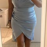 LYANER Satin Wrap Ruched Bodycon Spaghetti Strap Club Party Midi Dress LARGE Photo 12