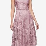 Alex Evenings Pink Embroidered Cap Sleeve Flare Party Dress Size 4 Wedding Guest Photo 0