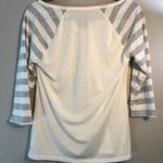 Faded Glory Y2K  Cream Fitted Long Sleeve Tee Striped Sleeves SZ S Cute Casual Photo 5