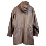 Vintage Coat Women Large Brown Leather Utility Chore Hood Patch Pocket western Photo 1
