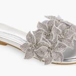 Azalea Wang Women's Estelle Paislee Flower Slide Sandals Silver Size 7 NIB Photo 0