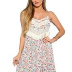 Listicle Flower Child Floral Fringe Crochet Sleeveless Multicolored Mini Dress Photo 0