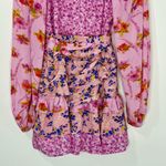 Boho Pink Long Sleeve V Neck Layered Ruffle Floral Summer Fairy Mini Dress M Size M Photo 10
