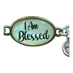 Inspirational "I Am Blessed" Oval Charm Bangle Bracelet Religious Cross Pendant Silver Photo 3