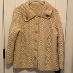 Vintage 100% Wool Hand knit Aran Dimond fisherman ivory cardigan sweater M/L Size M Photo 0