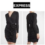 EXPRESS 🆕 Black Long Sleeve Elegant Design Wrap Flower Rouched Dress S🆕 Photo 1