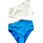 ONIA  Betty Cut Out One Shoulder One Piece Swimsuit Blue and White Size M NWT Photo 5