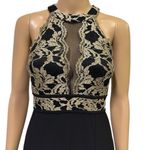 Morgan Co Black Scallop Lace Bodice Slit Front Sleeveless Maxi Dress Gown Size 6 Photo 2