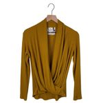 Akemi + Kin Anthropologie Woodruff Waffle Rib Knit Wrap Top Size Small Mustard Photo 2