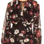 NICHOLAS Floral Cascade Ruched Silk‎ Mini Dress Black Burgundy Size 4 Photo 0