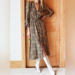 Emerson Fry May Dress Little Cheetah 100% Silk Midi Dress Long Sleeve Medium M Brown Photo 2