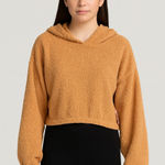 Flirtitude NWOT Juniors Tan Sherpa Fuzzy Cropped Hoodie Sweatshirt Size Large Photo 0