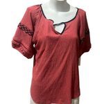 Adrienne Vittadini  Women's Red Crochet Blouse 1X Short Sleeve Casual Photo 0