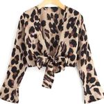Missguided Satin Cheetah / Leopard Tie Front Crop Top Photo 0