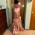 NWOT pink satin mermaid prom dress strapless corset lace up back front slit 4 Photo 1