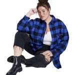 Wild Fable Black Blue Buffalo Plaid Flannel Button Down Shirt XXL Oversized Photo 0
