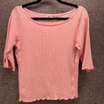 We The Free Womens Top Large Bohomeian Hippie Pink Ribbed Blouse Ruffle Trim Photo 11