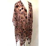 Japna  Velvet Burnout Floral Paisley Cape Shawl Tassel Fringe Kimono Boho Chic M Photo 3