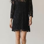 EXPRESS  Embroidered Mesh Mini Dress Lace Overlay Sheer Sleeves Black M Photo 0