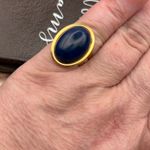 Handmade Blue Lapis Gemstone Ring • Gold Adjustable •  Boho Vintage Style Photo 0
