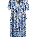 Seta T Floral Maxi Dress V Neck Short Sleeve Casual Summer Dress XL Blue Photo 0