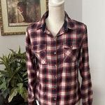 Love Note Love Notes Women 3/4 Tab Roll Sleeve Blouse L Plaid Button Down Collared Pocket Photo 0