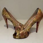 Christian Louboutin  Fontanete Pink and Gold Metallic Snakeskin Peep Toe Pumps 39 Photo 2