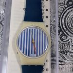 Swatch Vintage 1988 Watch Navy Blue & White Watch with Case & Paperwork Photo 4