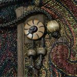 Flashback Vintage Women’s M Damask Carpet Tapestry Tassel Wooden Button Jacket Brown Size M Photo 6