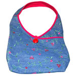 Embroidered Denim Shoulder Bag Floral Print Blue Red Button Hobo Bag Y2K Casual Photo 0