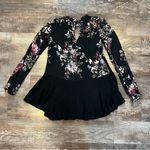Daytrip  High Neck Long Sleeve Black Floral Blouse with Lace Keyhole Size XS Photo 4