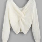 SheIn White Front Twist Sweater  Photo 0