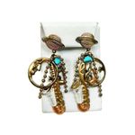 Saxophone, moon and Saturn charm dangle earrings copper gold and blue hue music Photo 0