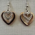 Rose Gold Tone Heart Drop Earrings with Rhinestone Accents Photo 0