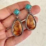 Bohemian brown sunflower silver pendant earrings Photo 8