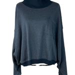 Free People Large Rae Pullover Sweatshirt Mock Neck Stretch Dolman Sleeves Blue Photo 0