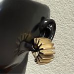 Givenchy Vintage  Silver & Gold-tone Ribbed Radiator Half Hoop Clip-On Earrings Photo 3