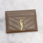 Saint Laurent  YSL Monogram Logo Quilted Grained Leather Card Holder Taupe Gold Photo 2